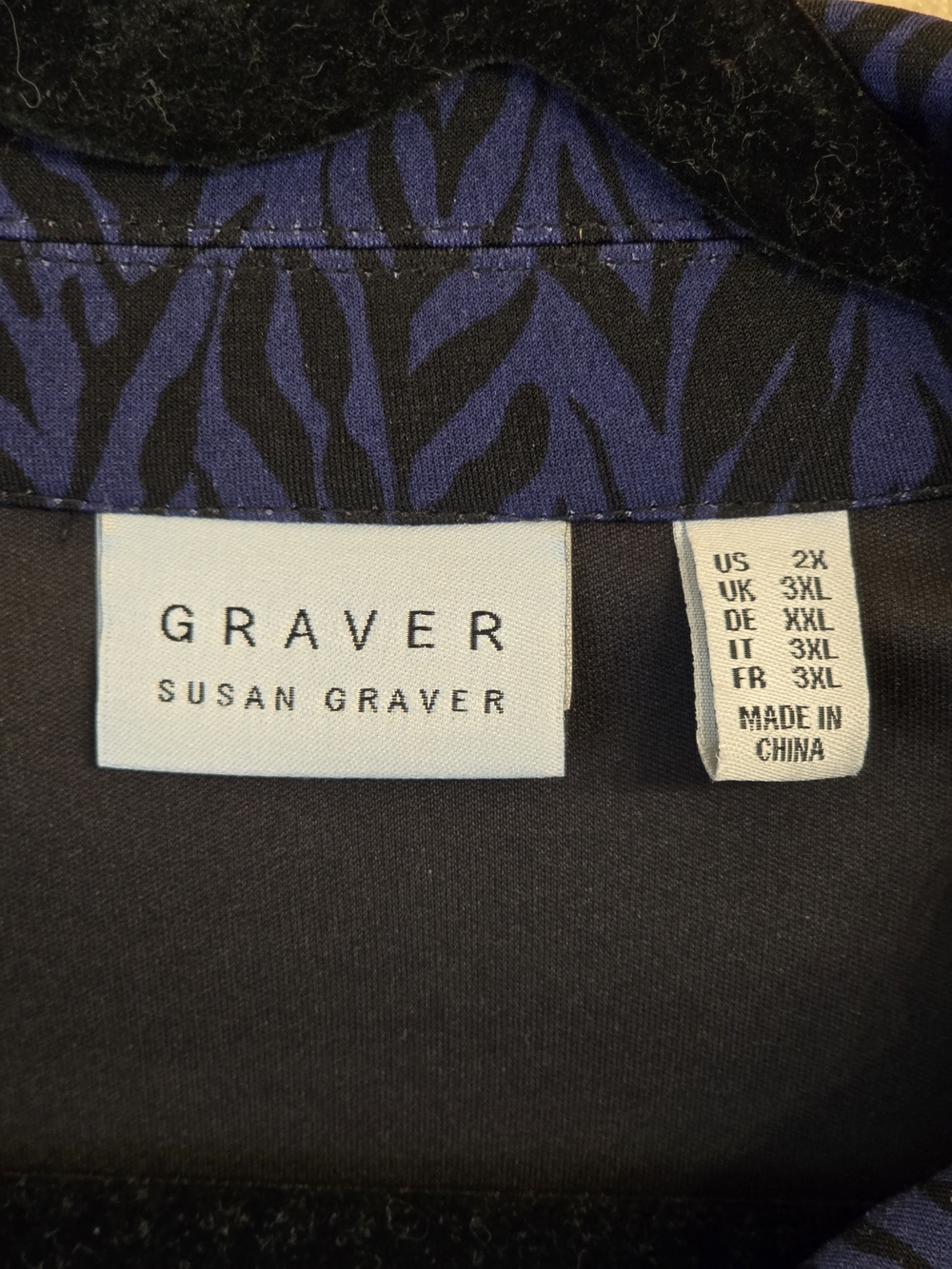 Susan Graver Black and Navy Zebra-Print Button Front Peplum BlazerJacket Size 2X - Picture 4 of 6